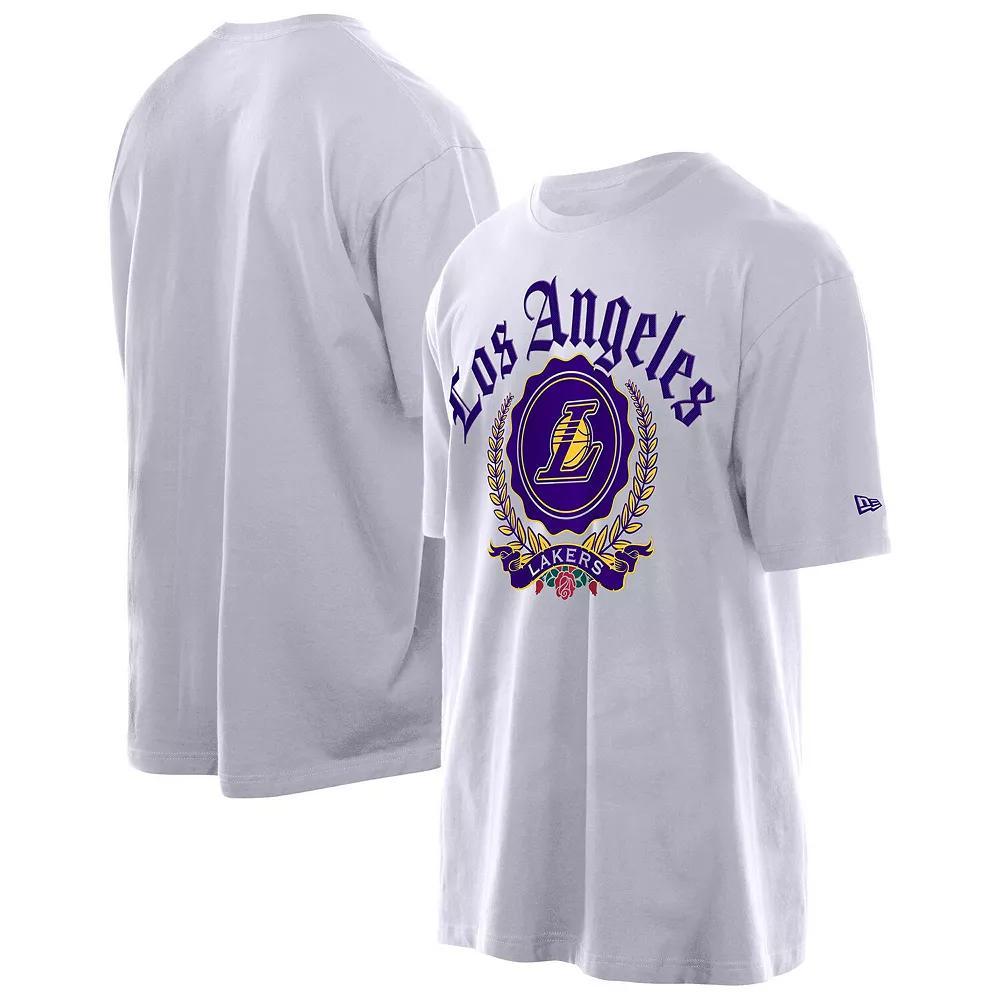 Men's New Era White Los Angeles Lakers Throwback Prep Oversized T-Shirt, Size: XL Product Image