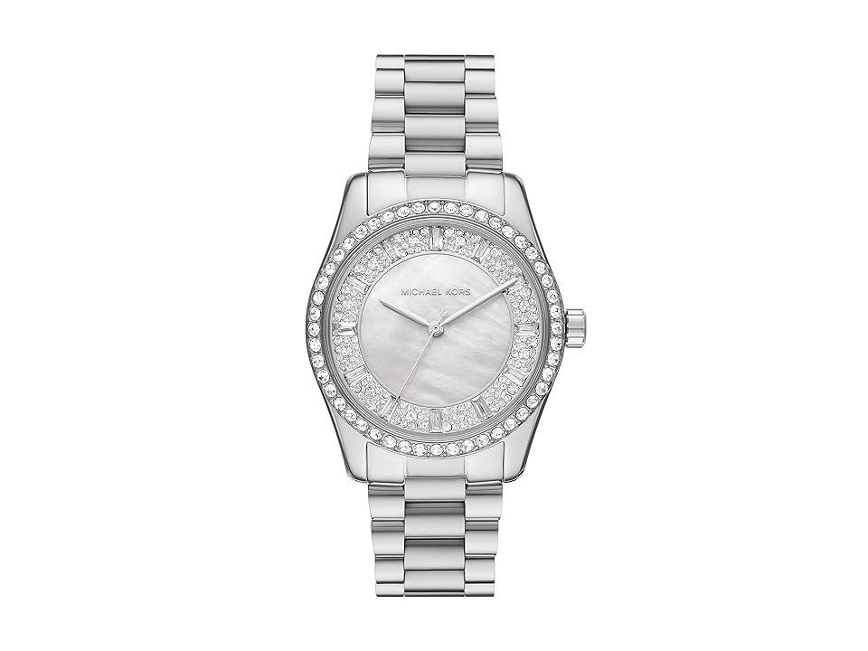 Michael Kors Womens Lexington Three-Hand Black Leather Strap Watch Product Image