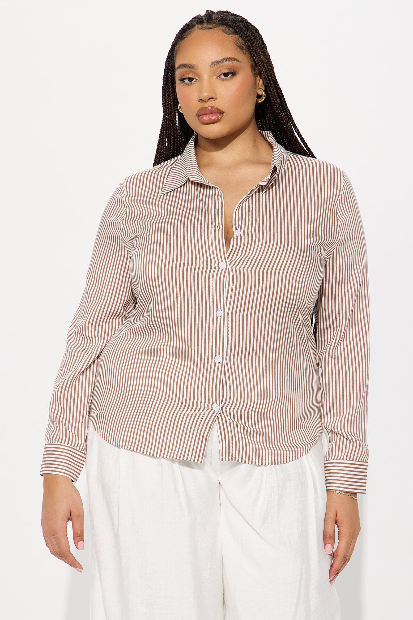 Hit The City Striped Challis Shirt - Brown/combo Product Image
