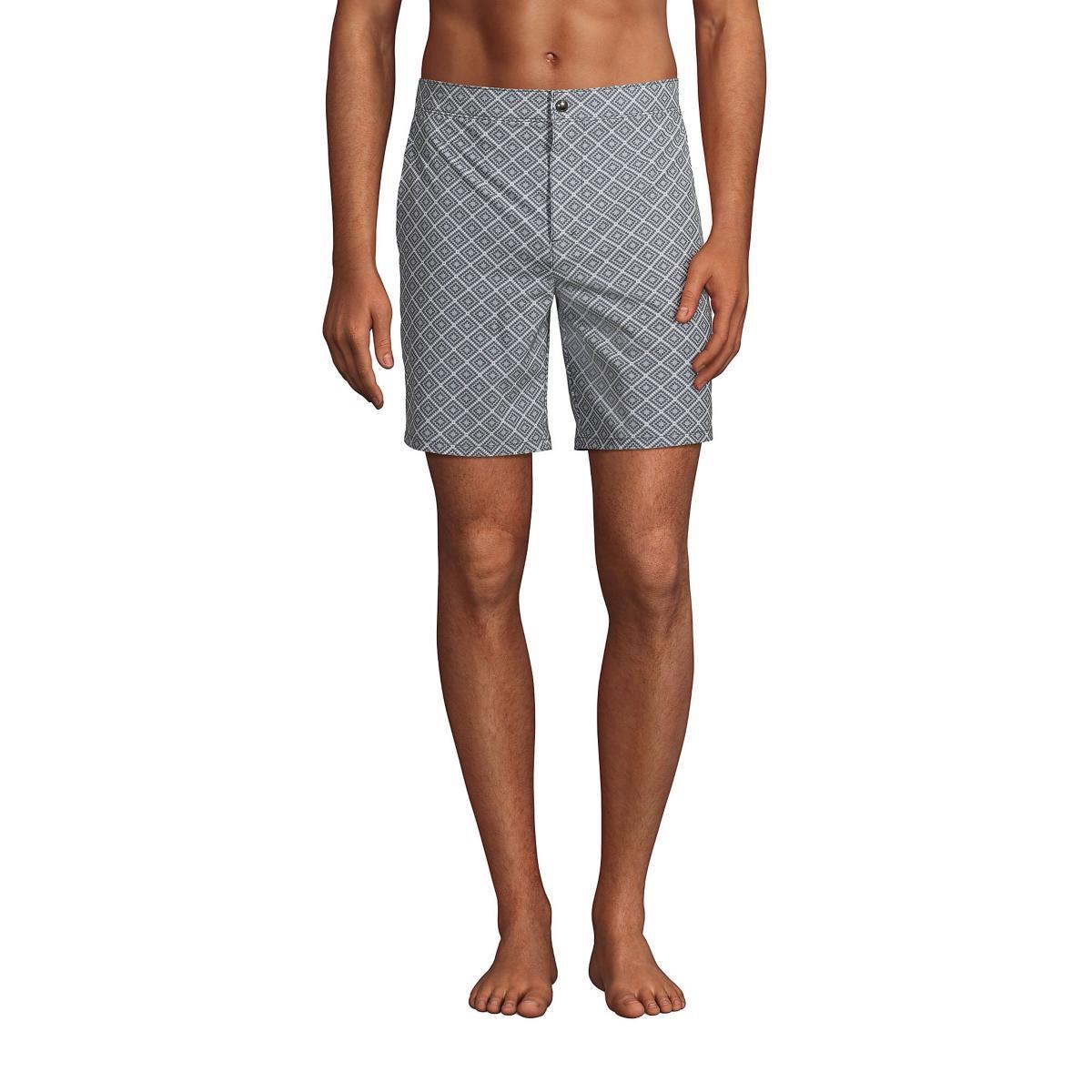 Men's Lands' End 7" Sunset Swim Trunks, Size: XXL, Deep Blue Diamond Geo Product Image