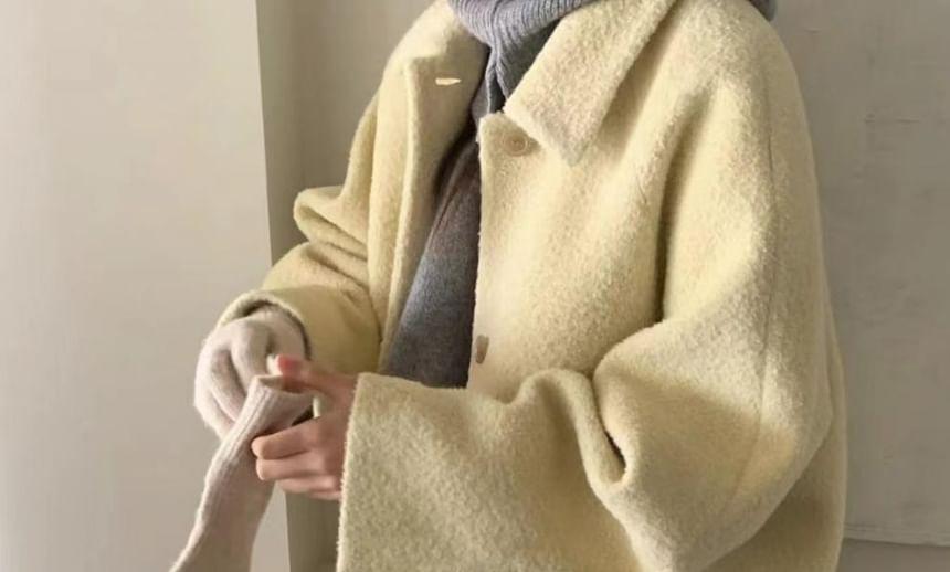 Lapel Collar Plain Single Breasted Coat Product Image