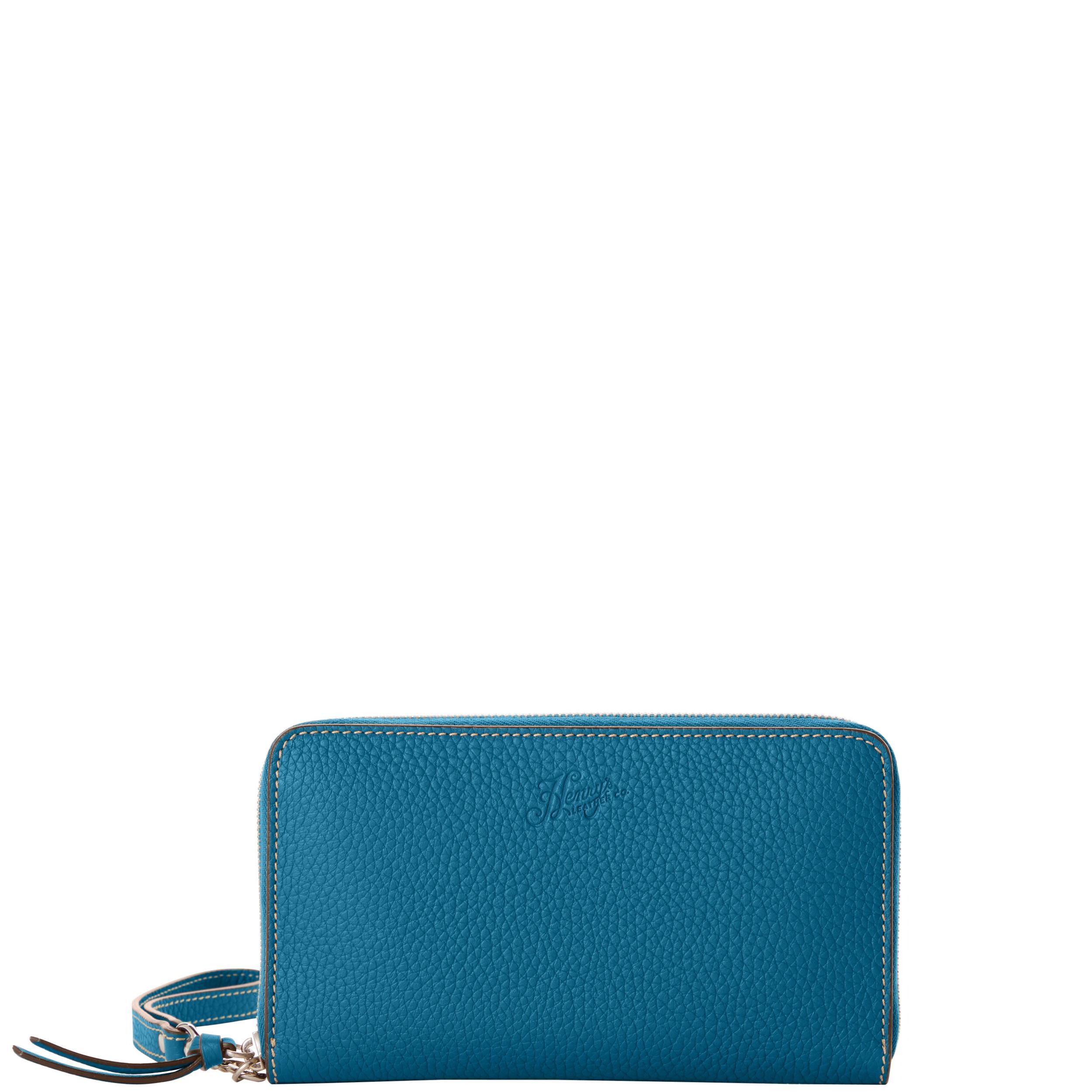 Dooney & Bourke Womens Henrys Large Zip Around Leather Wristlet in Dark Taupe Product Image