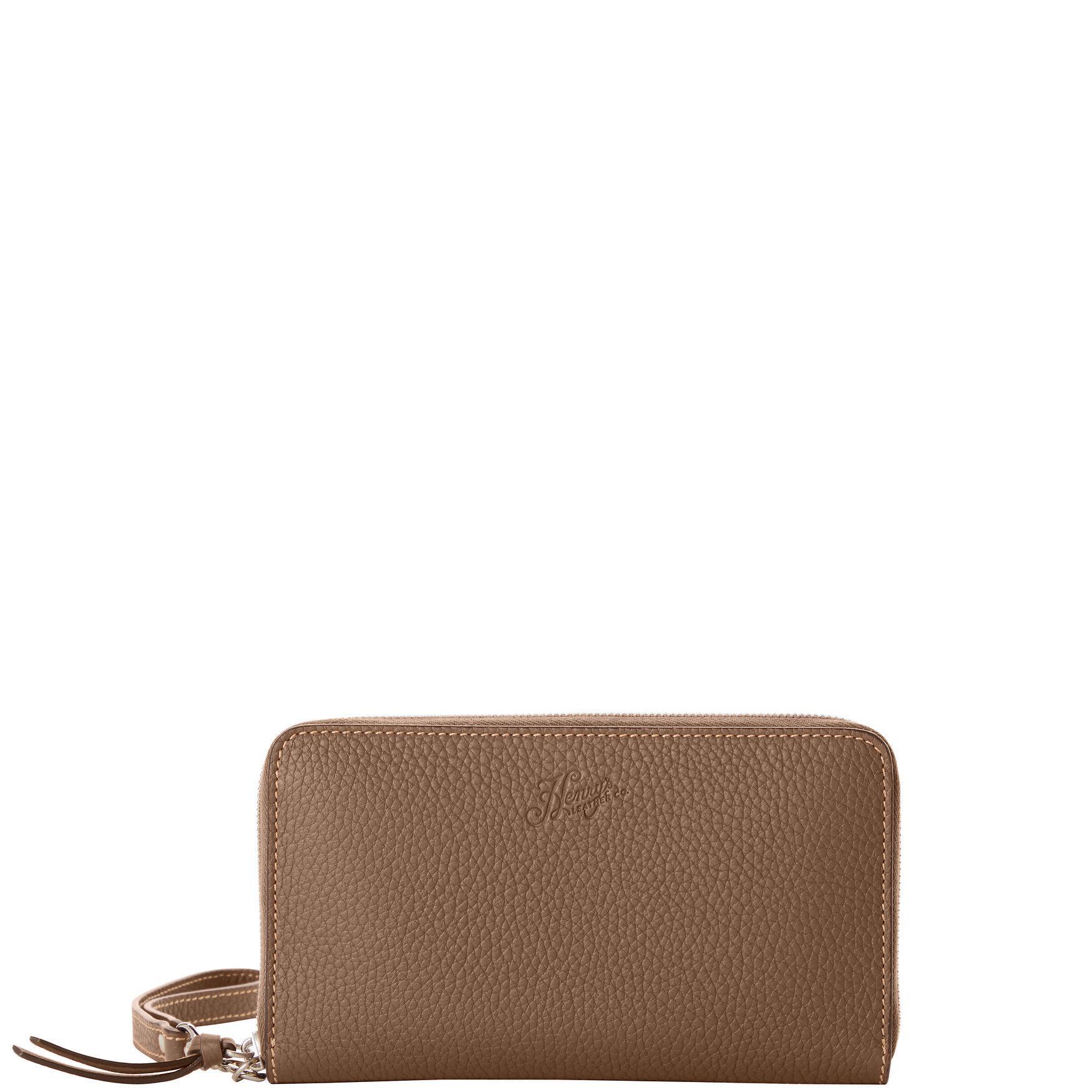 Dooney & Bourke Womens Henrys Large Zip Around Leather Wristlet in Dark Taupe Product Image
