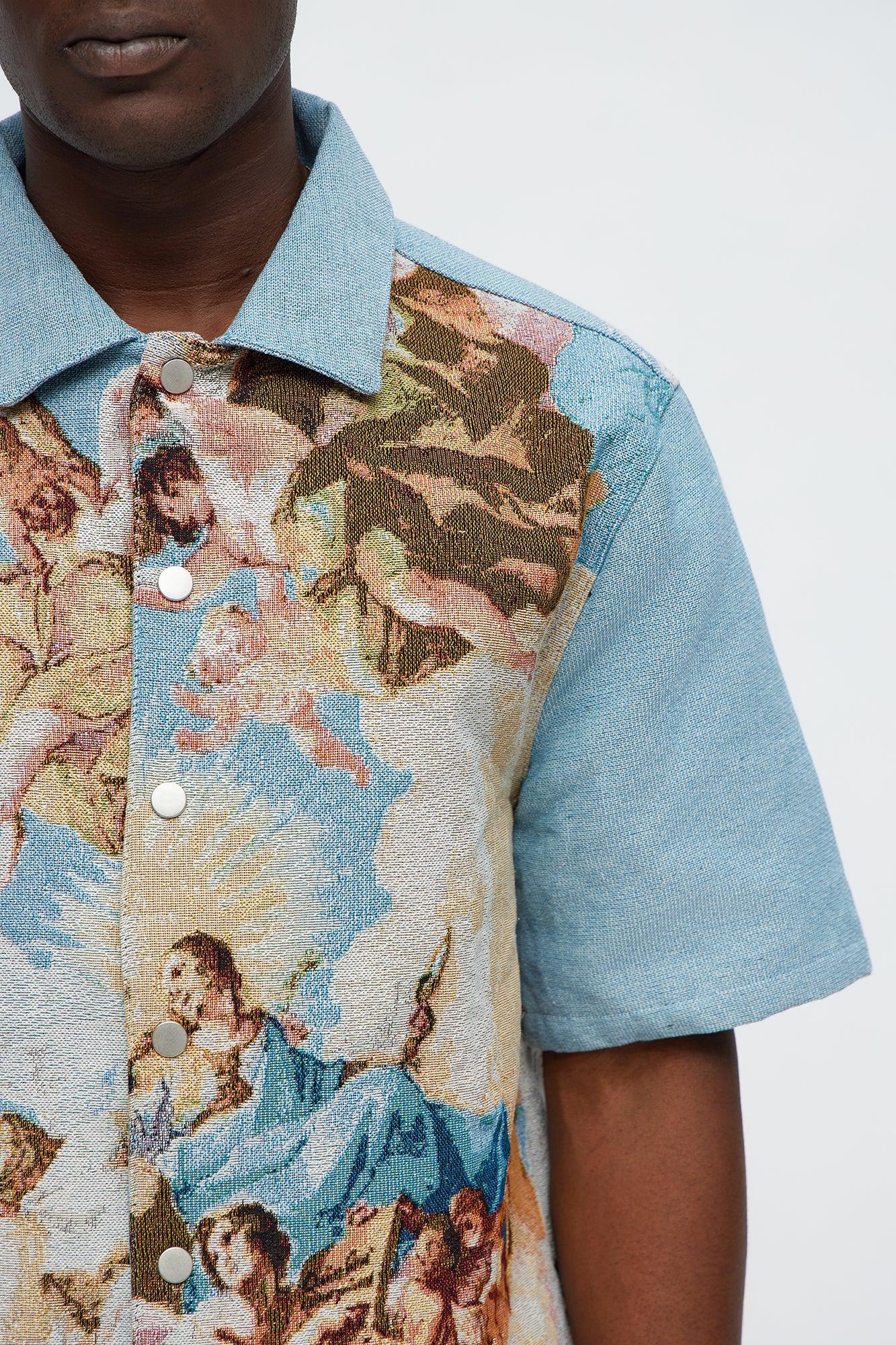 Angels Tapestry Button Up Shirt - Blue/combo Male Product Image