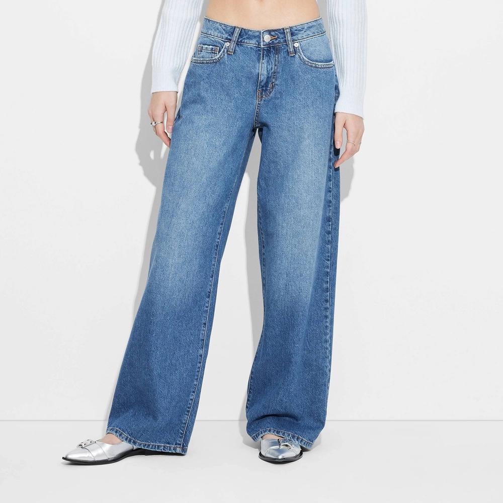 Women's Low-Rise Wide Leg Baggy Jeans - Wild Fable™ Leopard Print 00: Midweight , Easy Fit, 32" Inseam, Fly Button Closure Product Image