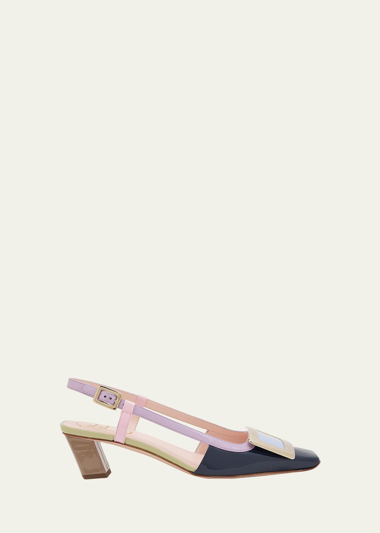 Belle Vivier Buckle Colorblock Patent Leather Slingback Pumps Product Image
