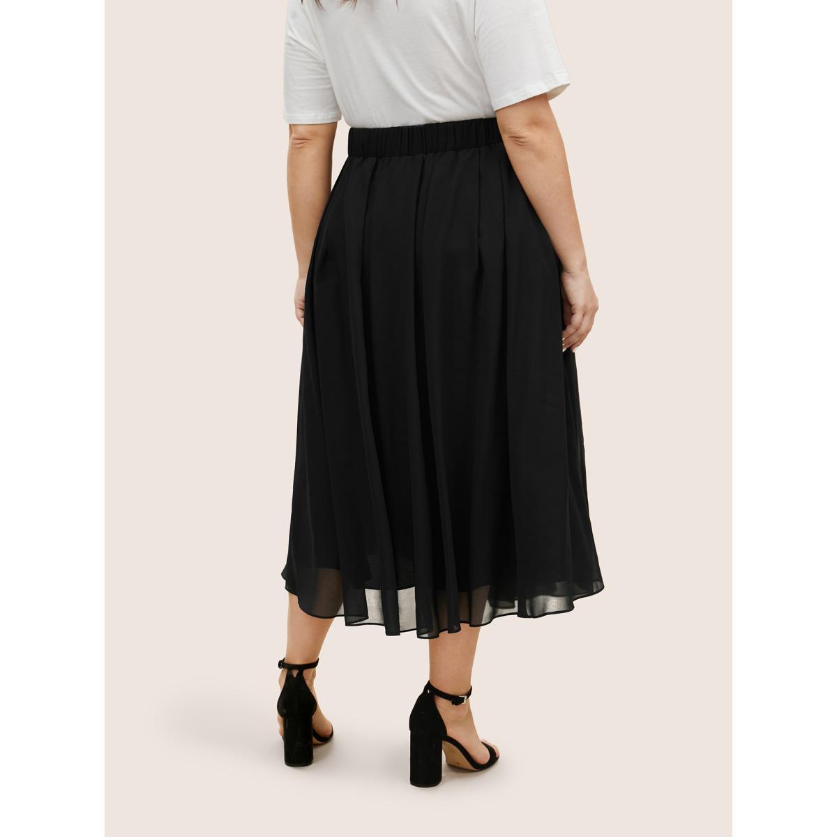 Plus Size Chiffon Solid See Through Tiered Skirt Women Black Elegant See through No stretch Side seam pocket Everyday Skirts BloomChic 30/6X Product Image