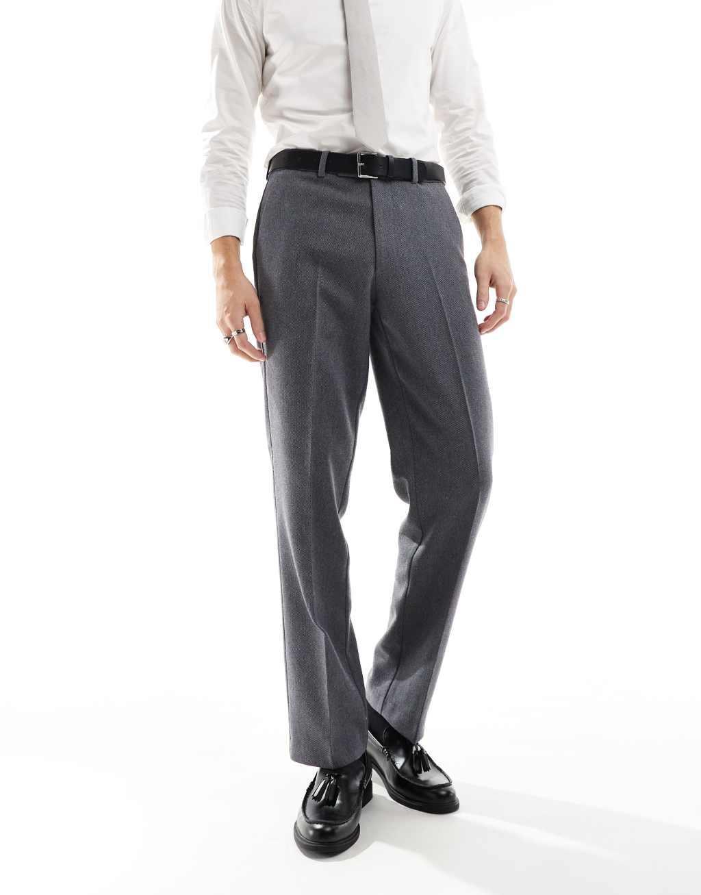 ASOS DESIGN smart wool mix straight leg pants in charcoal twill Product Image
