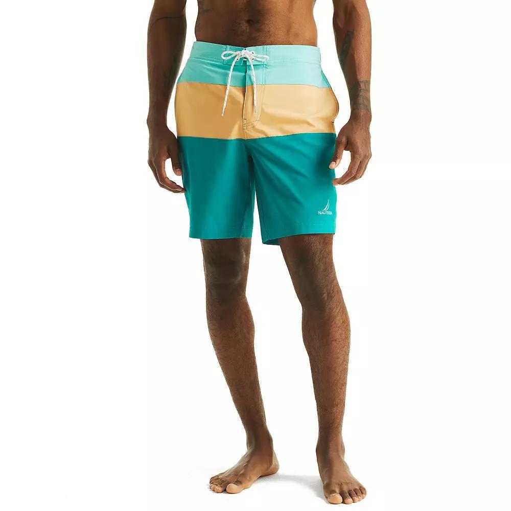 Men's Nautica 8.5" Elastic Waist Boardshorts, Size: XXL, Teal Orange Block Product Image