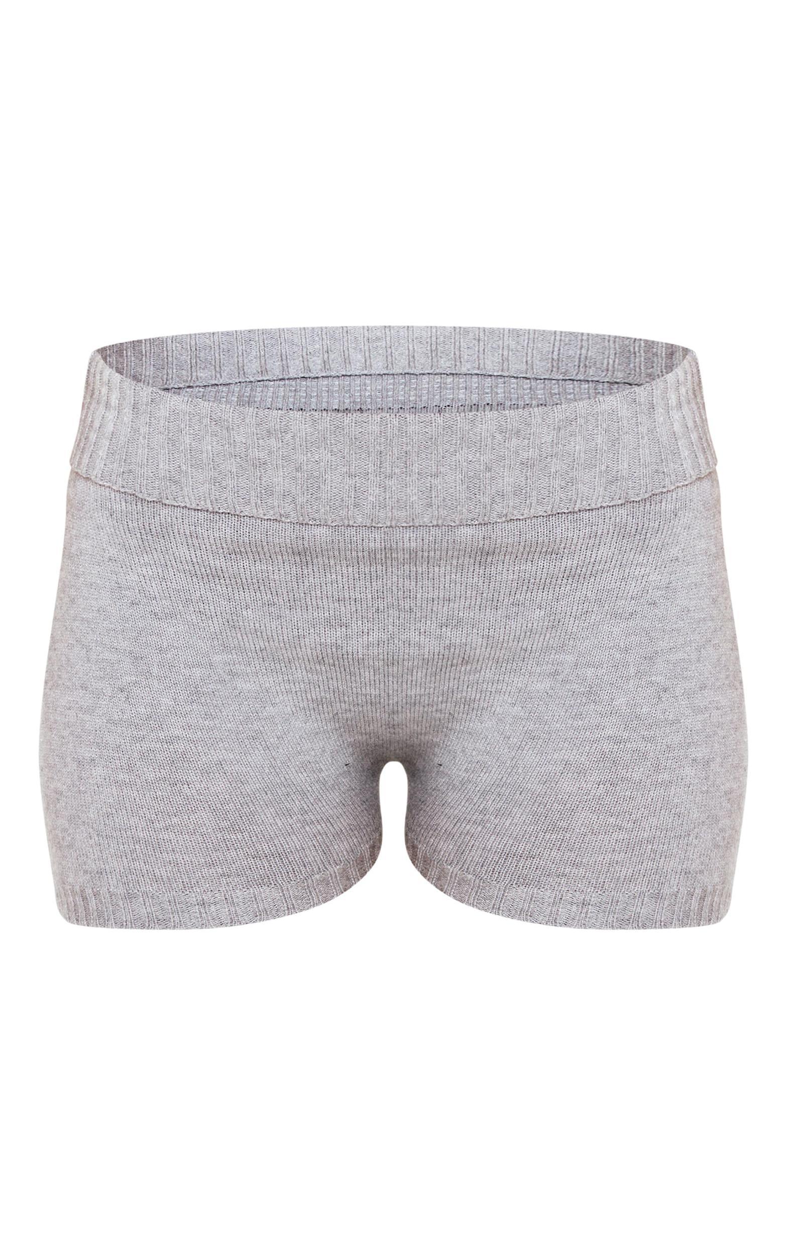 Petite Grey Knitted Fold Over Shorts Product Image