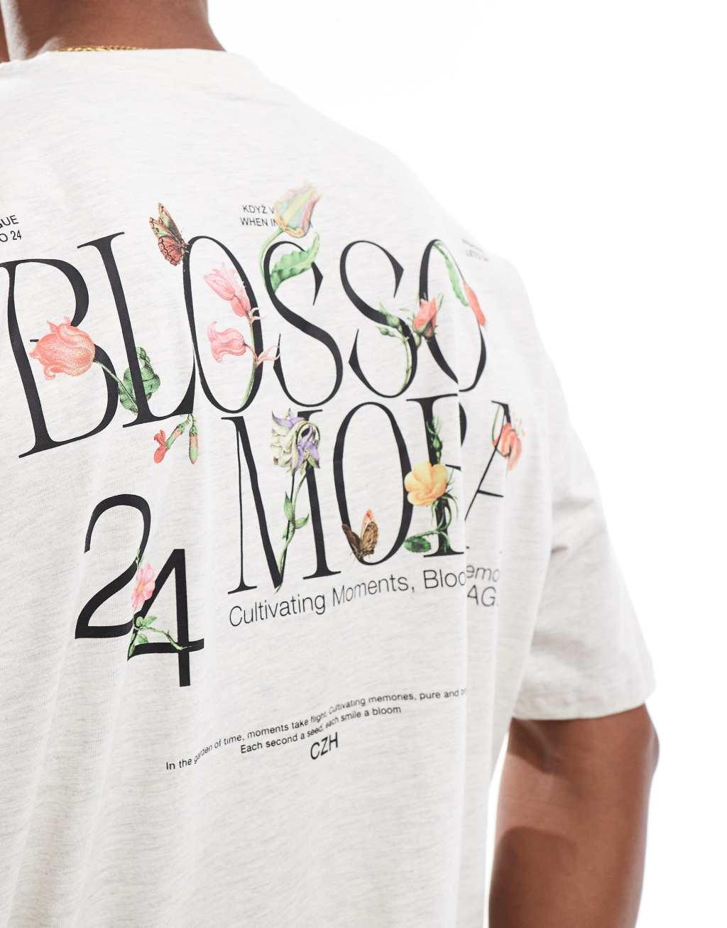 ASOS DESIGN oversized t-shirt in oatmeal heather with back print Product Image