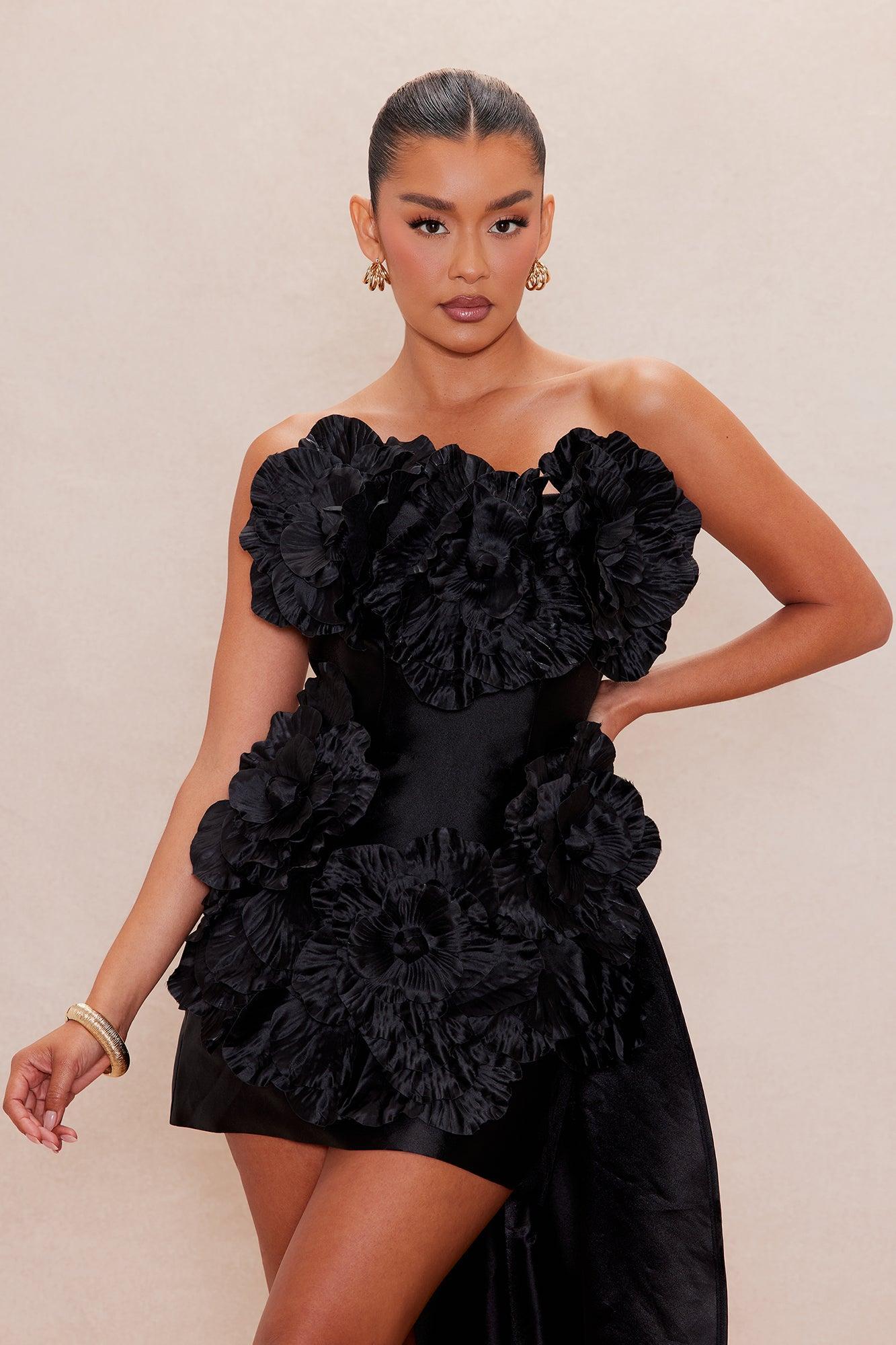 Dara Draped Taffeta Mini Dress - Black Product Image