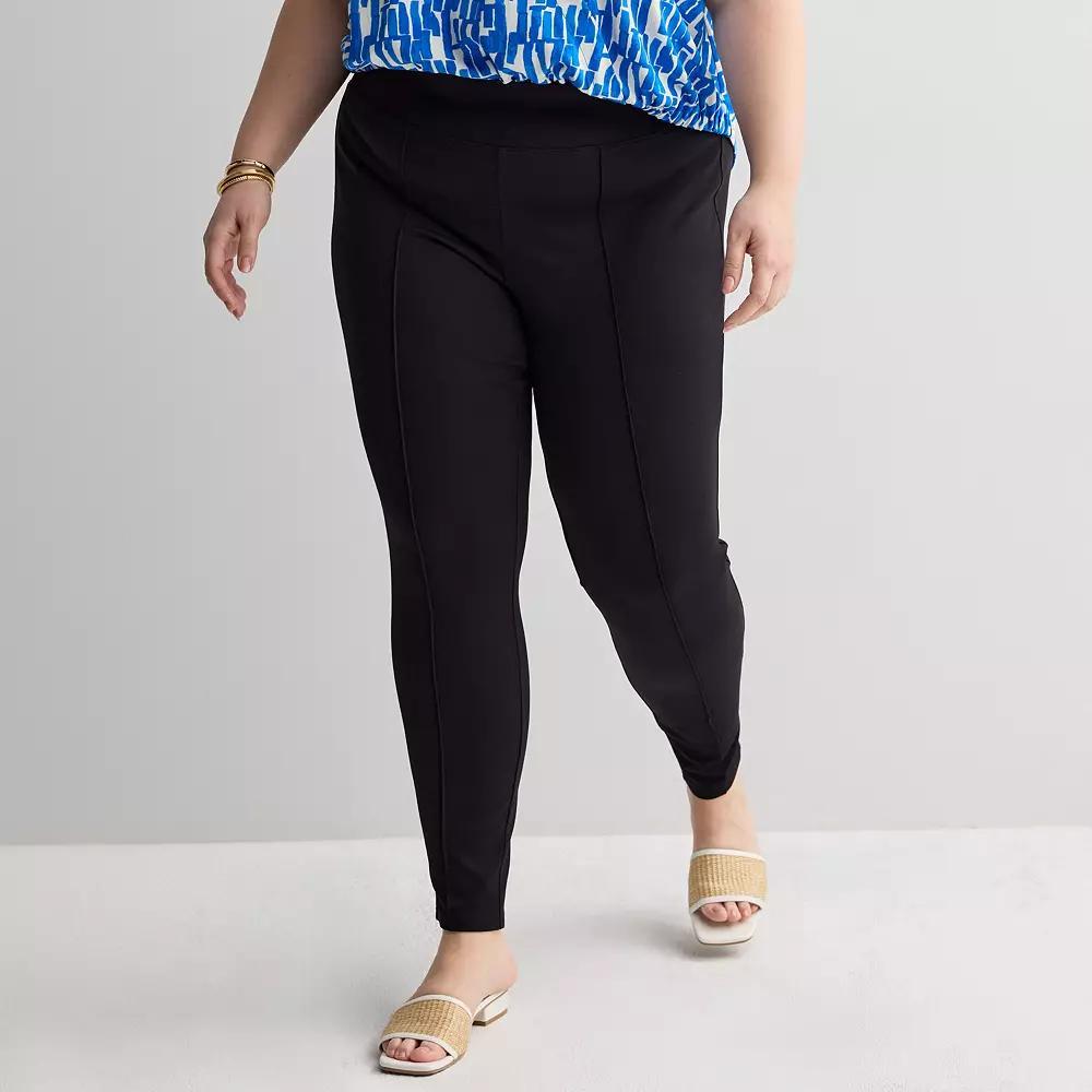 Plus Size Nine West Seamed Tummy-Control Ponte Leggings, Women's, Size: 0X, Black Product Image