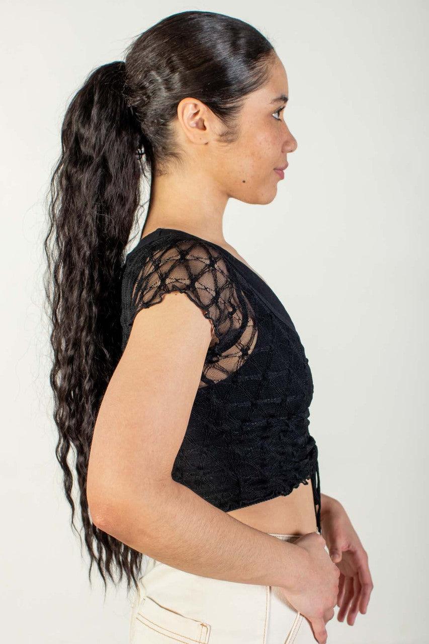Cinch Front Diamond Mesh Crop Top Product Image