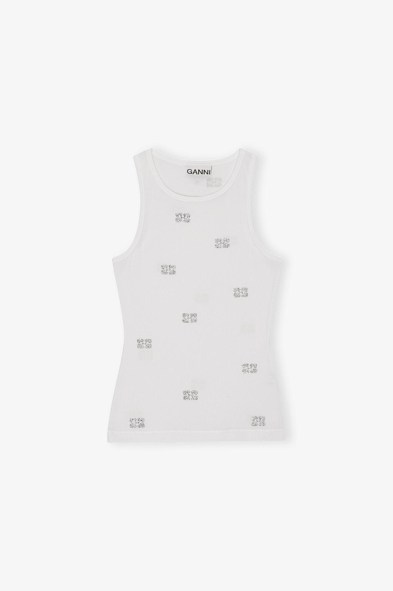 White Rhinestone Butterfly Tank Top Product Image