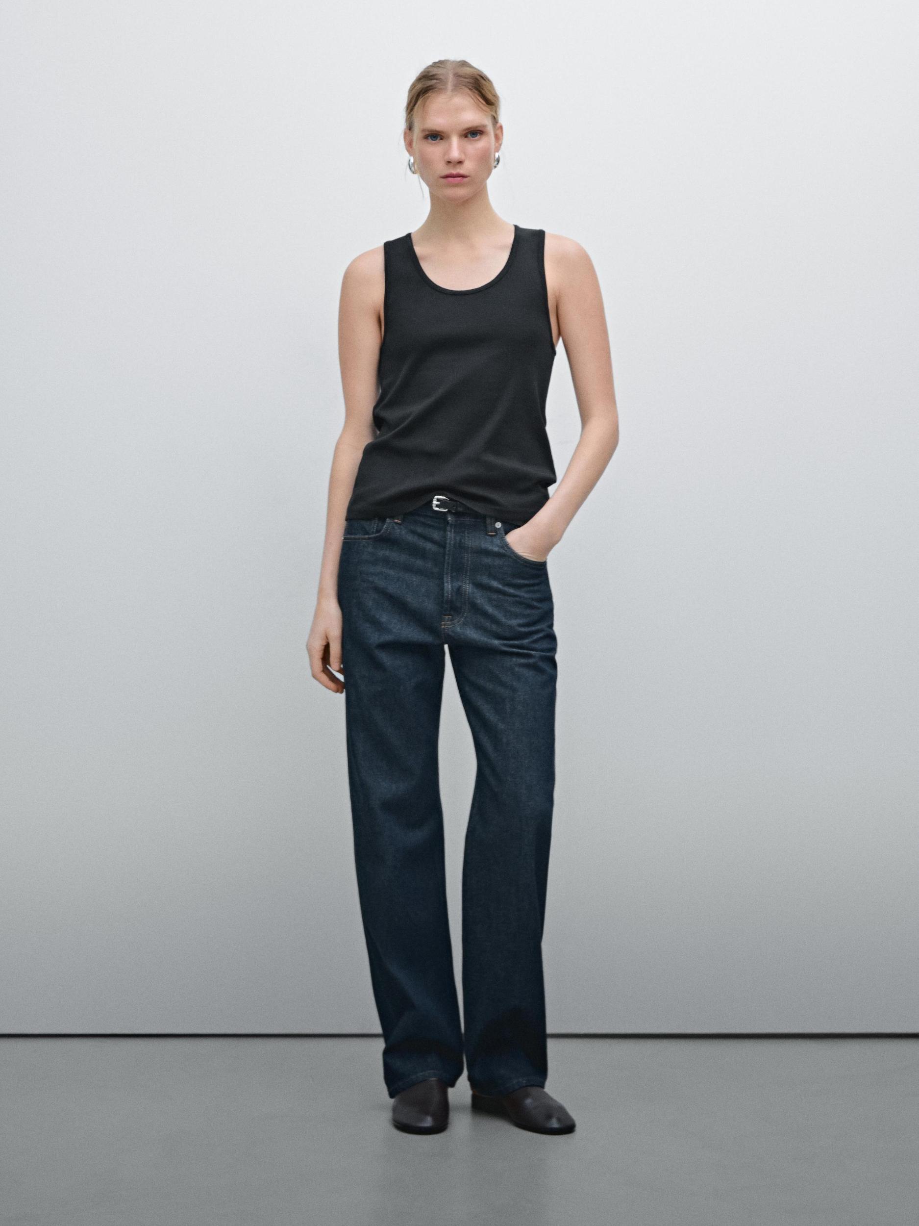 100% cotton T-shirt with wide straps Product Image