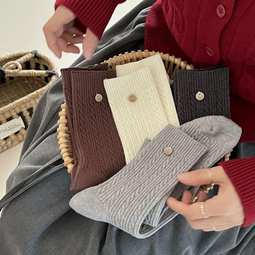 Plain Cable Knit Short Socks Product Image