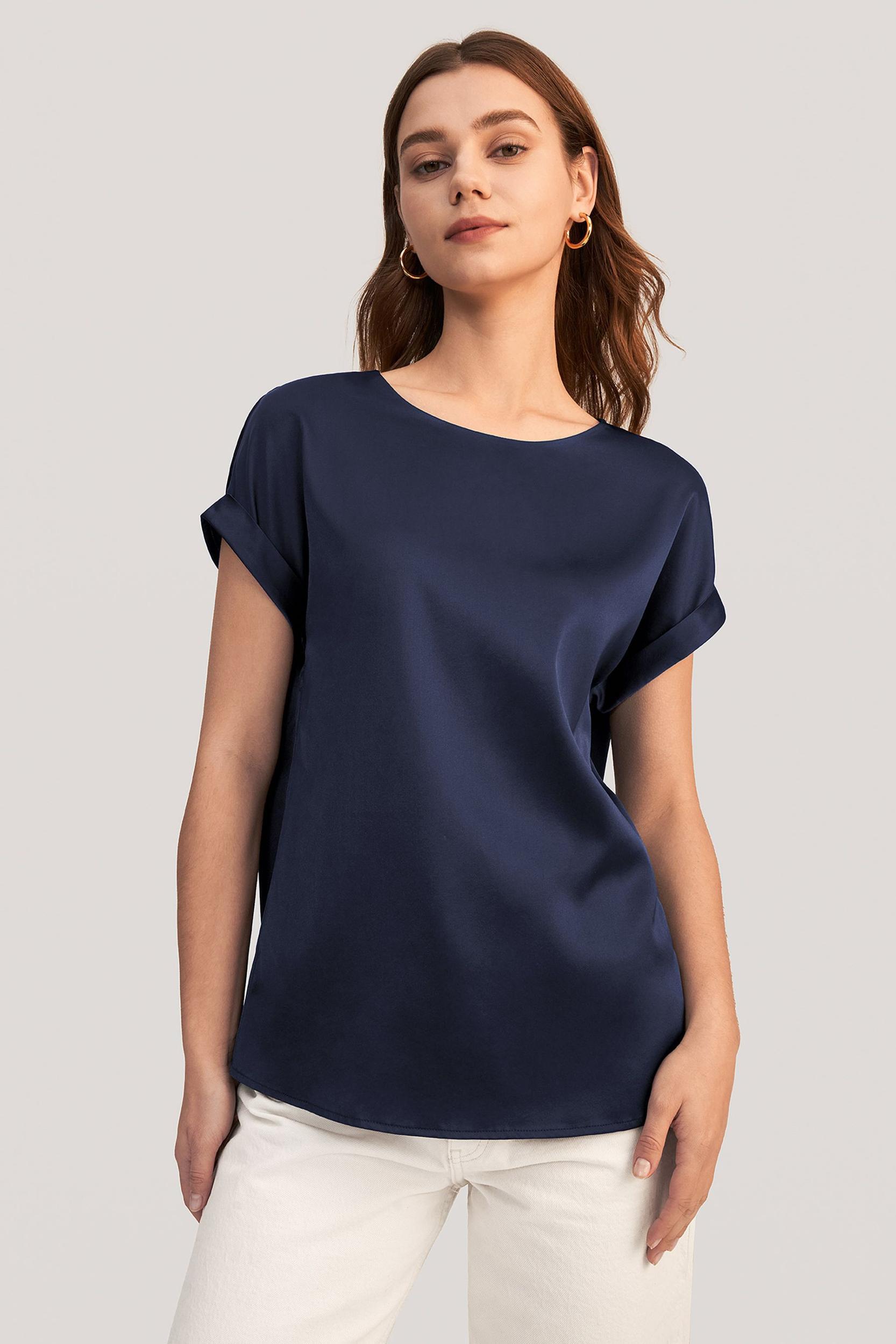 Short Sleeves Round Neck Silk Tee Product Image