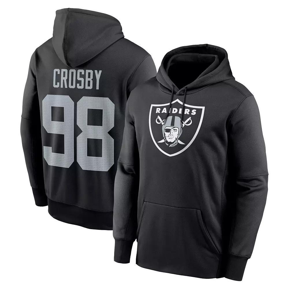 Men's Nike Maxx Crosby Black Las Vegas Raiders Player Name & Number Performance Pullover��Hoodie, Size: Medium, Lvr Black Product Image