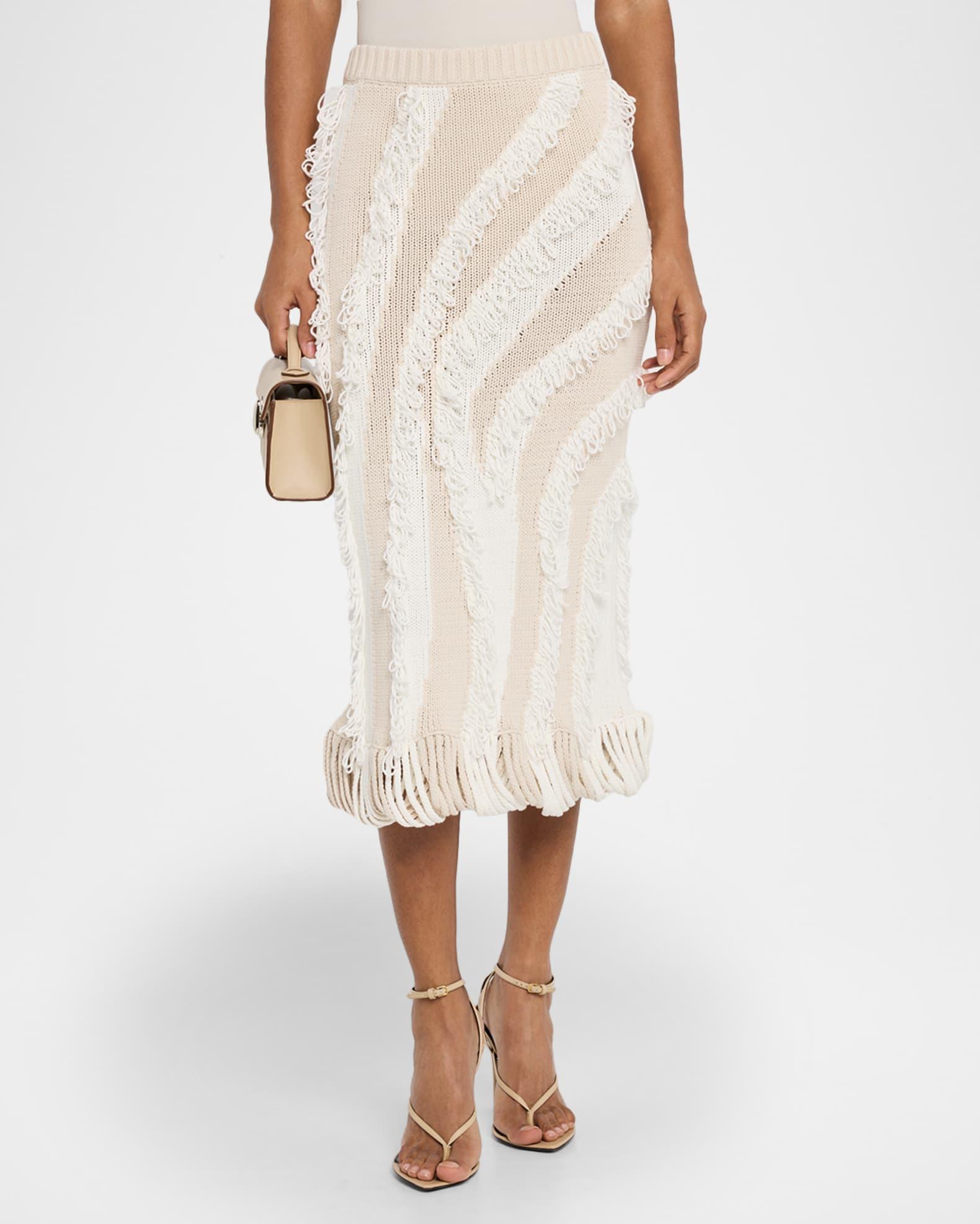Roaring Fringed Knit Midi Skirt Product Image