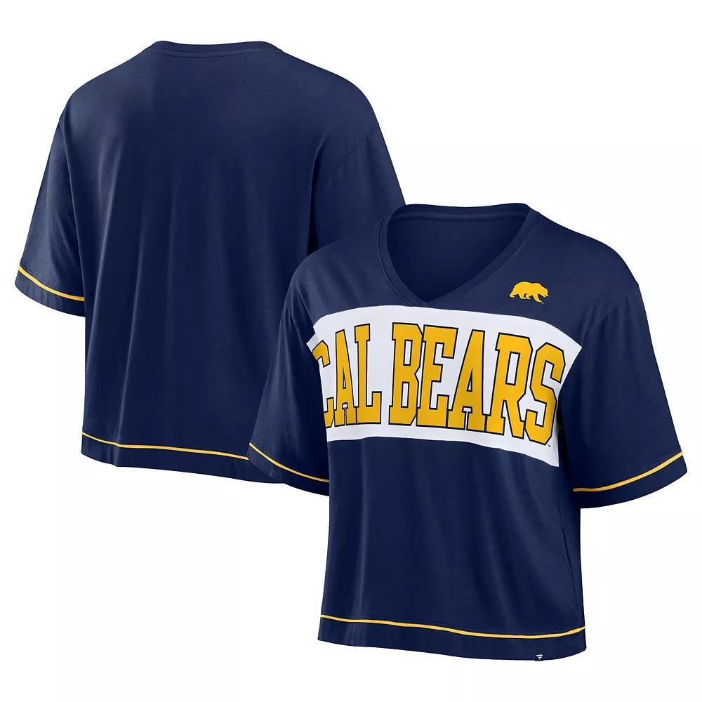 Women's Fanatics Navy Cal Bears Home Team Bold Fashion Modest V-Neck Cropped T-Shirt, Size: 3XL, Blue Product Image