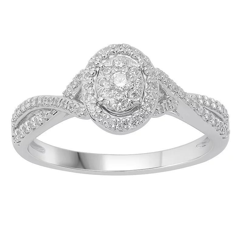 10k White Gold 1/3 Carat T.W. Diamond Oval Cluster Ring, Women's, Size: 6 Product Image