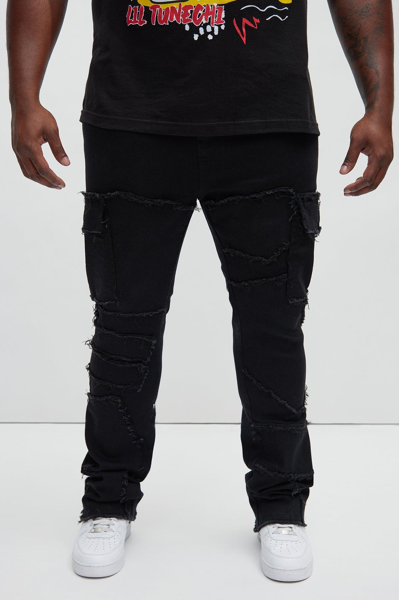 Trapping Frayed Stacked Skinny Flare Pants - Black Product Image