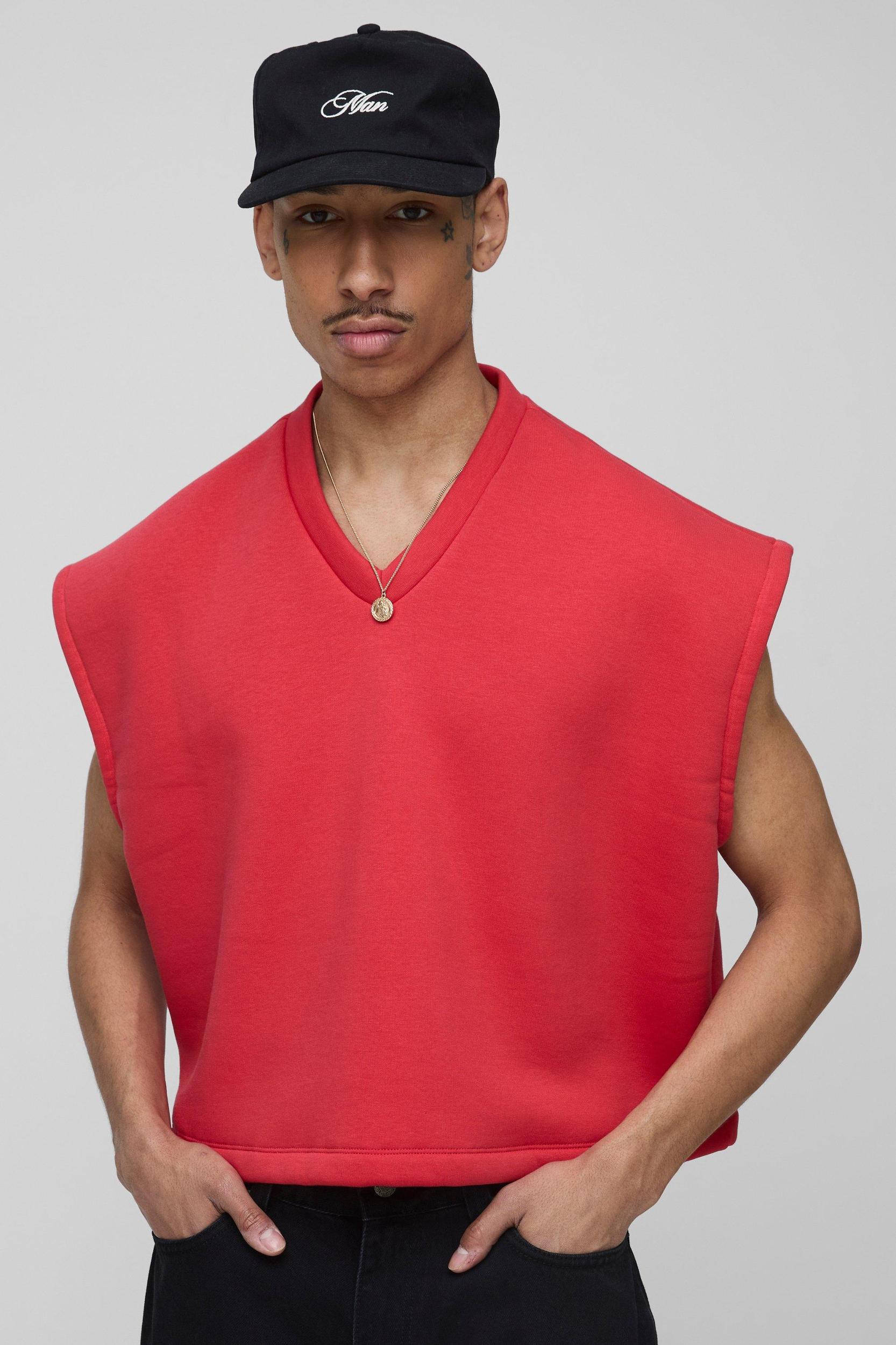 Oversized Boxy Cropped V Neck Sweatshirt Vest | boohooMAN USA Product Image