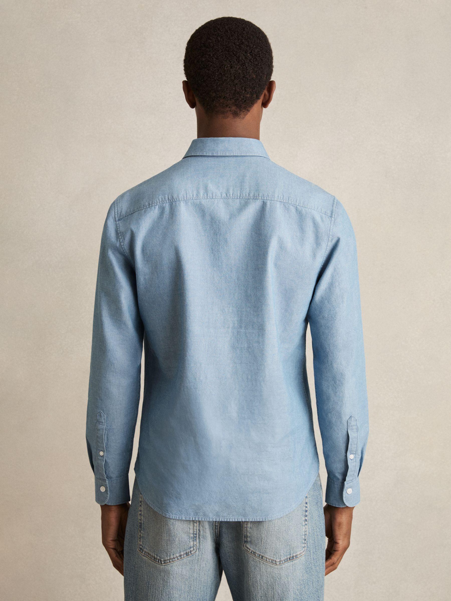 Cotton Cutaway-Collar Denim Shirt in Light Wash Indigo Product Image