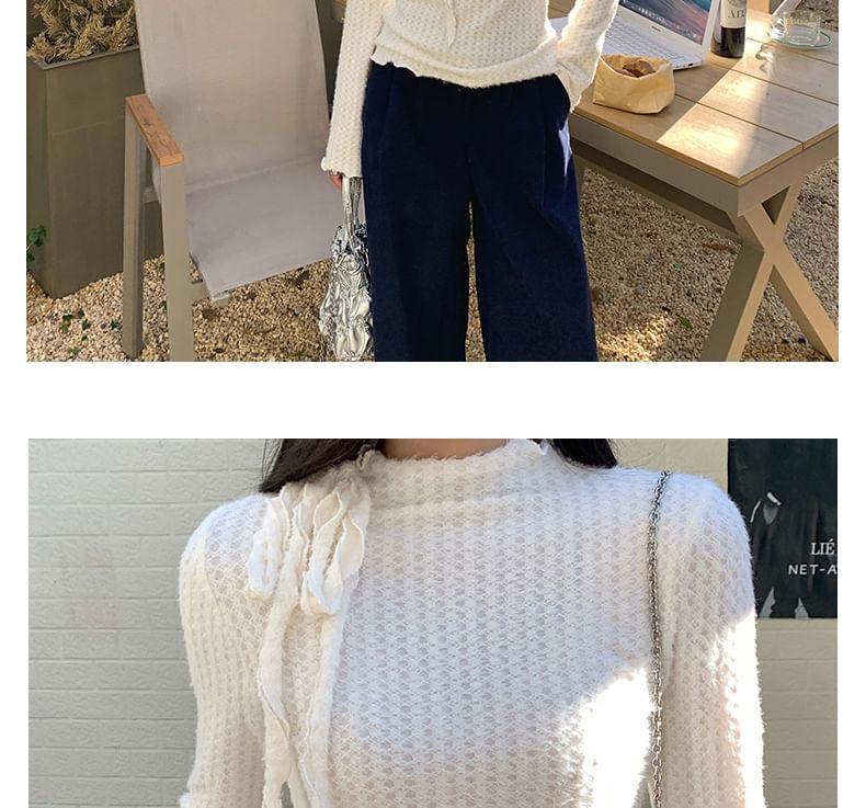 Long-Sleeve Crewneck Ribbed Plain Top Product Image