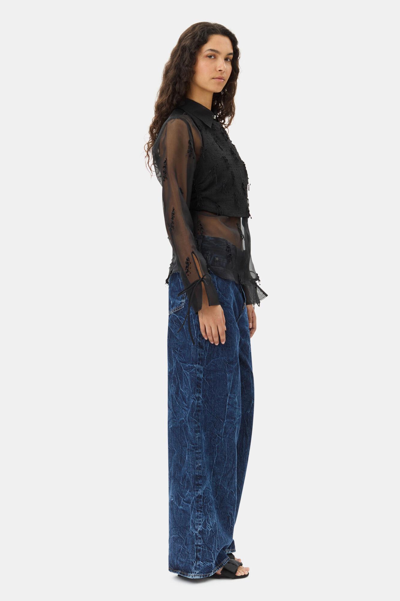 Black Fringed Organza Shirt Product Image