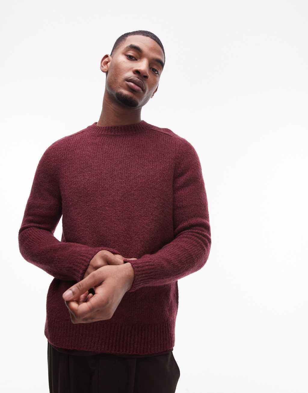 Mango soft touch wool mix sweater in burgundy Product Image