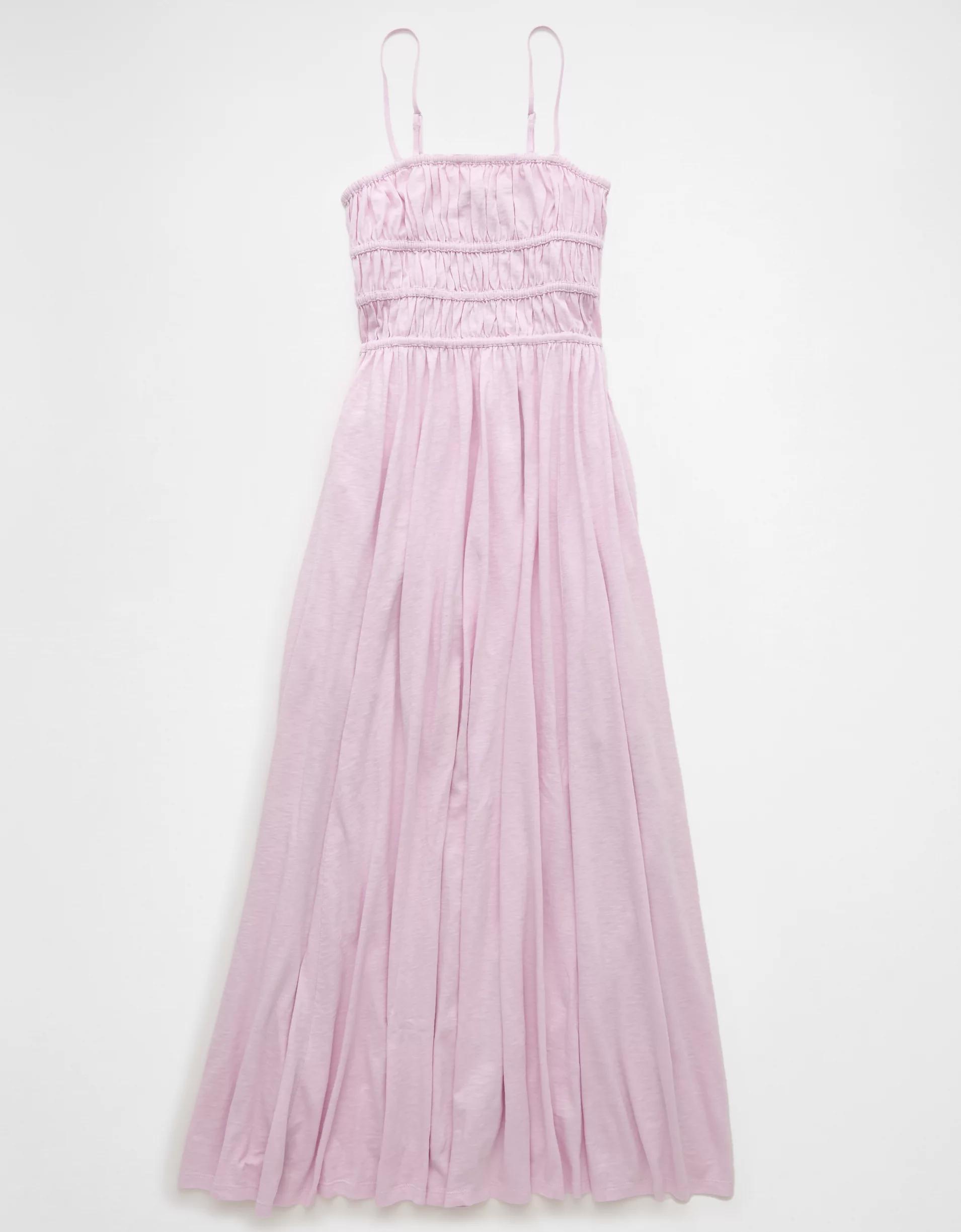 AE Sunchaser Knit Smocked Bodice Striped Midi Dress Product Image