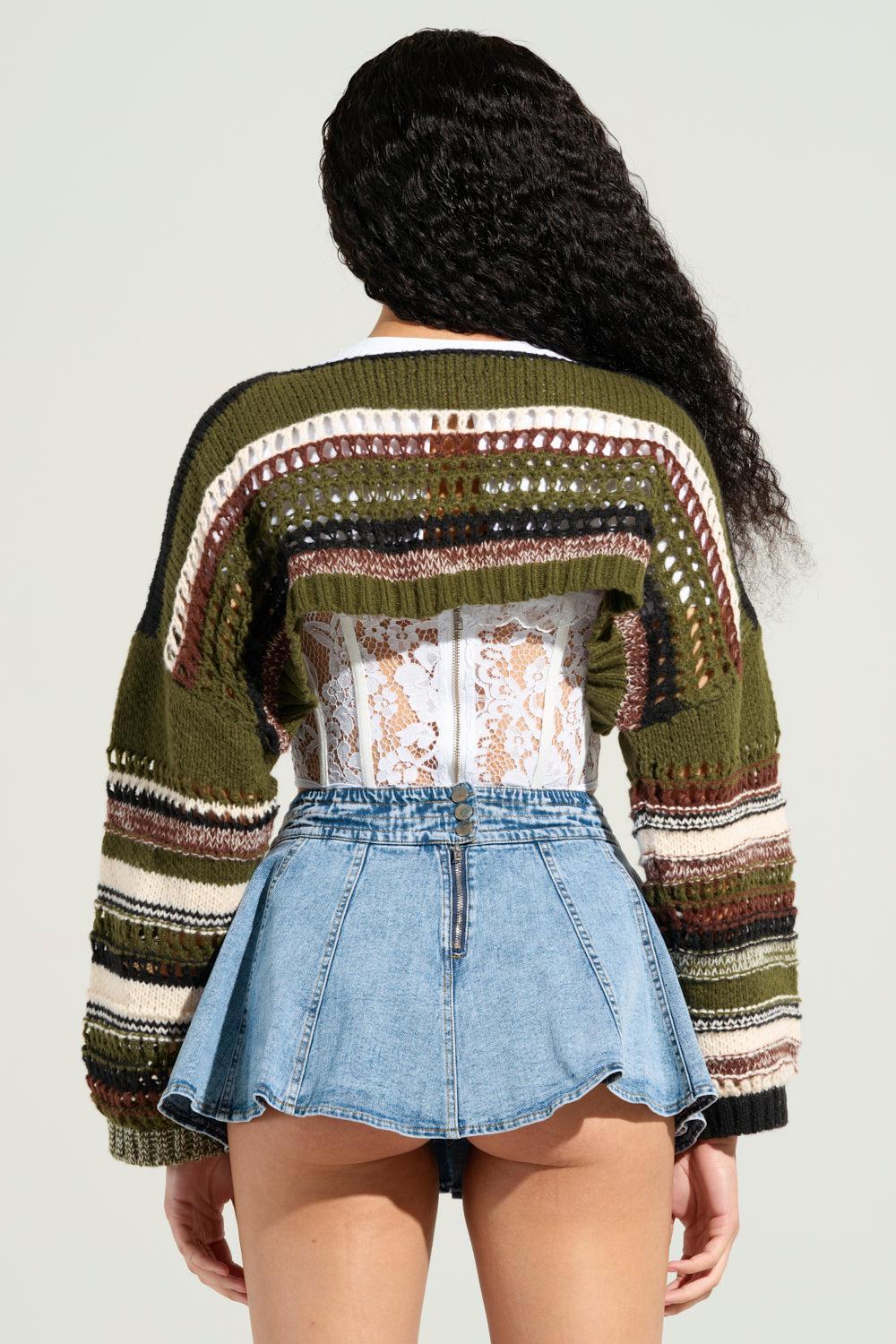 LATE AT NIGHT CROPPED SWEATER IN OLIVE Product Image