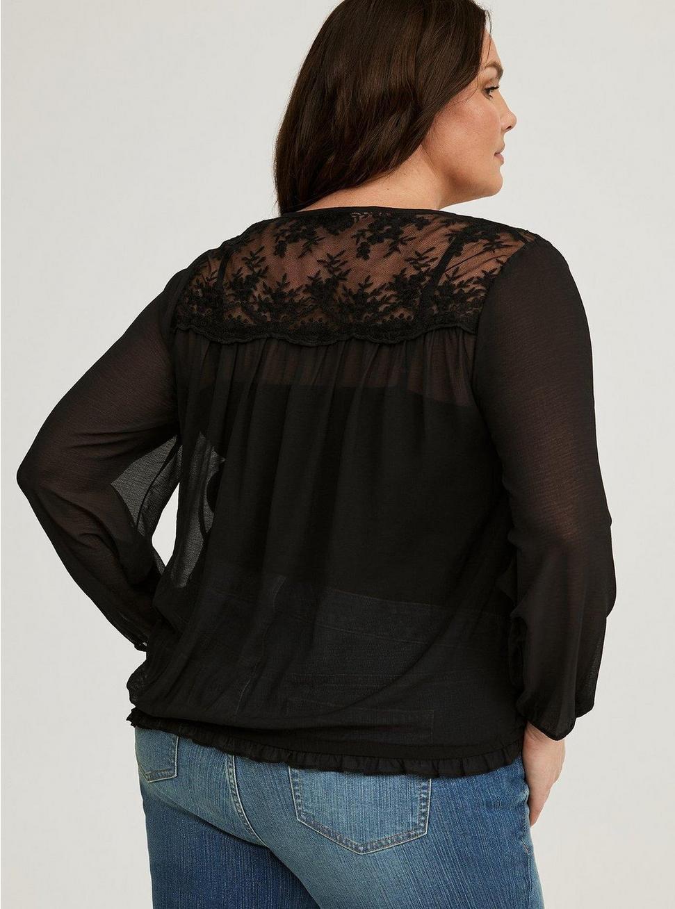 Embroidered Tie-Front Blouse Product Image