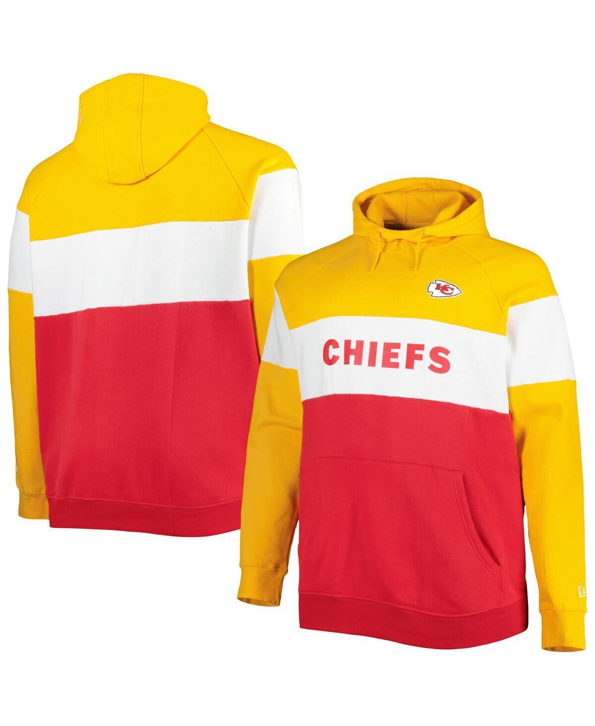 Men's New Era Red/Gold Kansas City Chiefs Big & Tall Current Colorblock Raglan Fleece Pullover Hoodie, Size: 3XLT Product Image