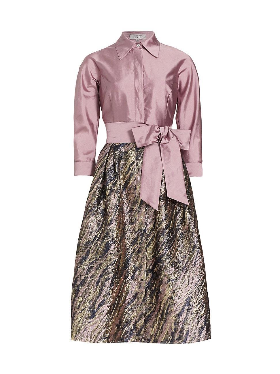 Belted Taffeta & Metallic Jacquard Midi Shirtdress Product Image