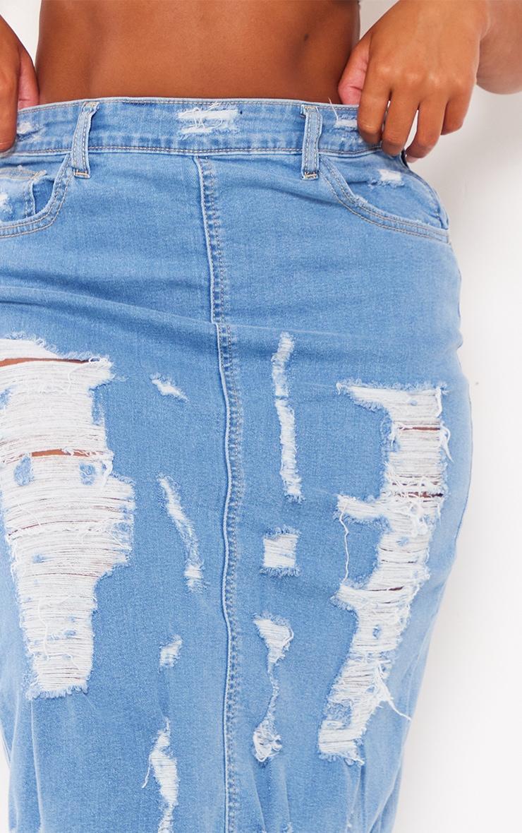 Shape Blue Stretch Denim Frayed Detail Midi Skirt Product Image