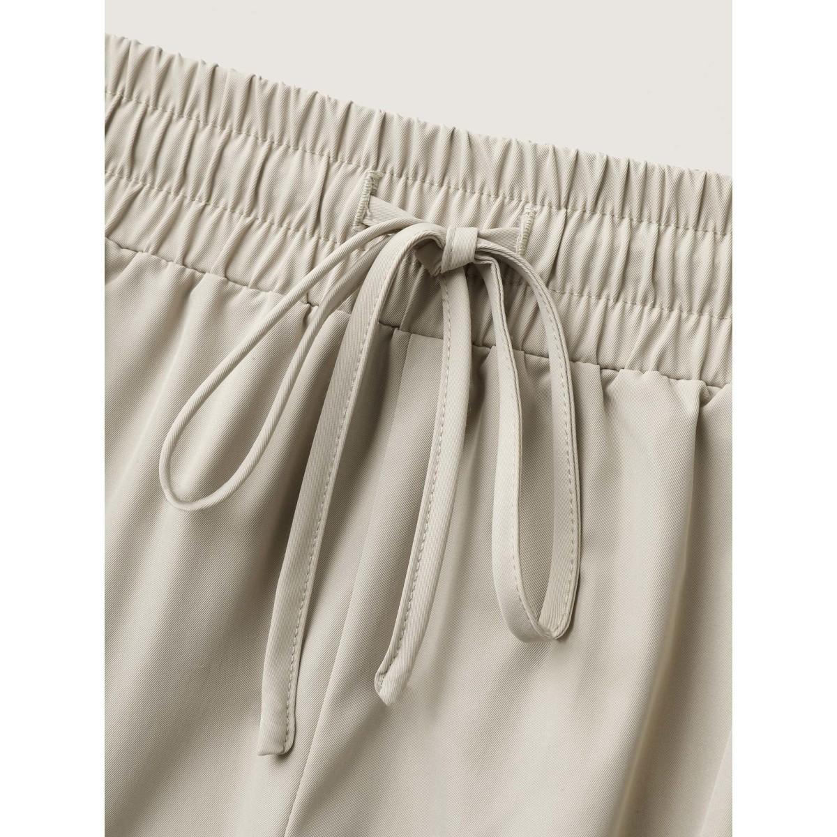 Plus Size Waist Drawstring Pockets Straight-Leg Pants Women Champagne Casual Straight Leg Mid Rise Everyday-Casual Pants BloomChic 26/4X Product Image