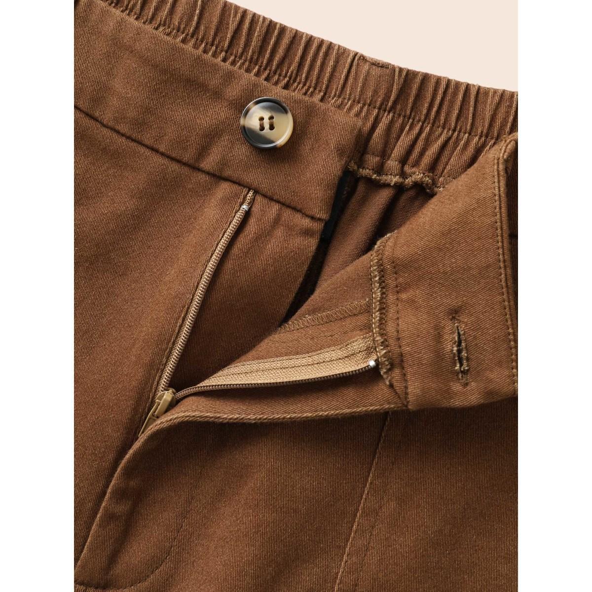 Plus Size Stretch Twill Slim-Fit Straight Pants Women Browncoffeecolor Casual Straight Leg Mid Rise Everyday Pants BloomChic 28/5X Product Image