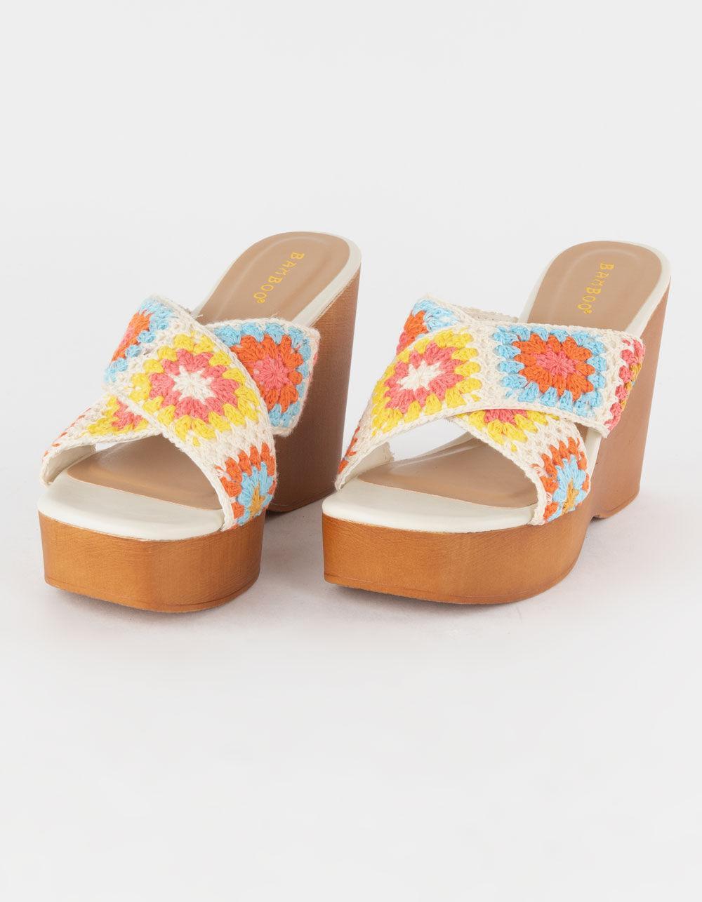 BAMBOO Crochet Womens Wedge Sandals - BEIGE Product Image