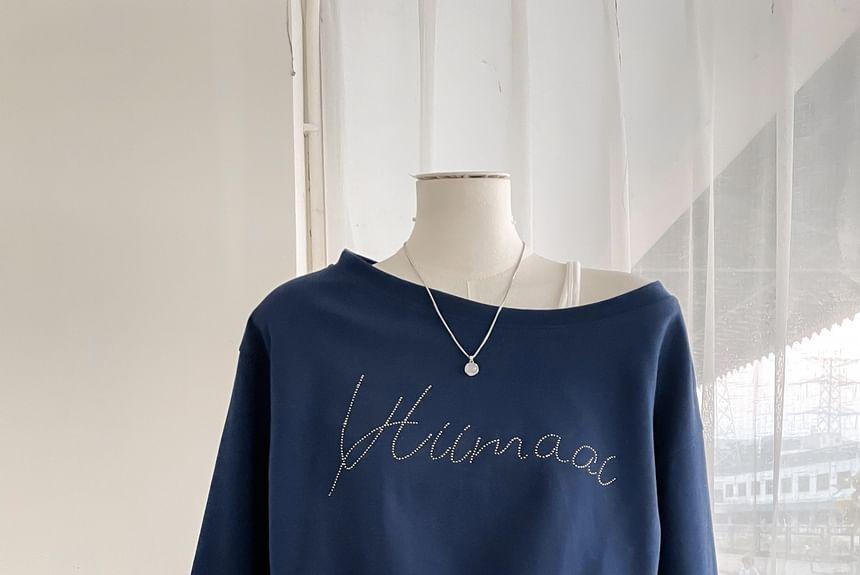 One-Shoulder Lettering Sweatshirt Product Image