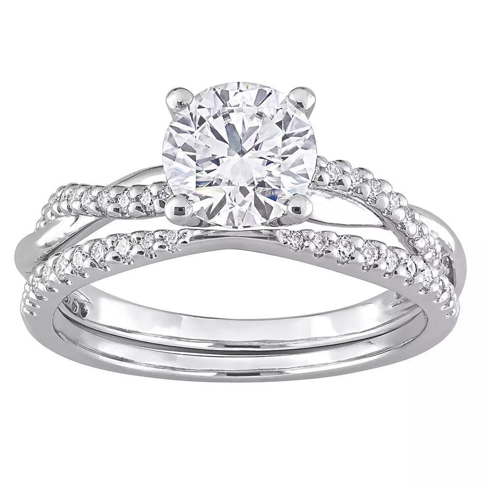 Stella Grace Sterling Silver Lab-Created Moissanite Crossover Engagement Ring Set, Women's, Size: 8 Product Image