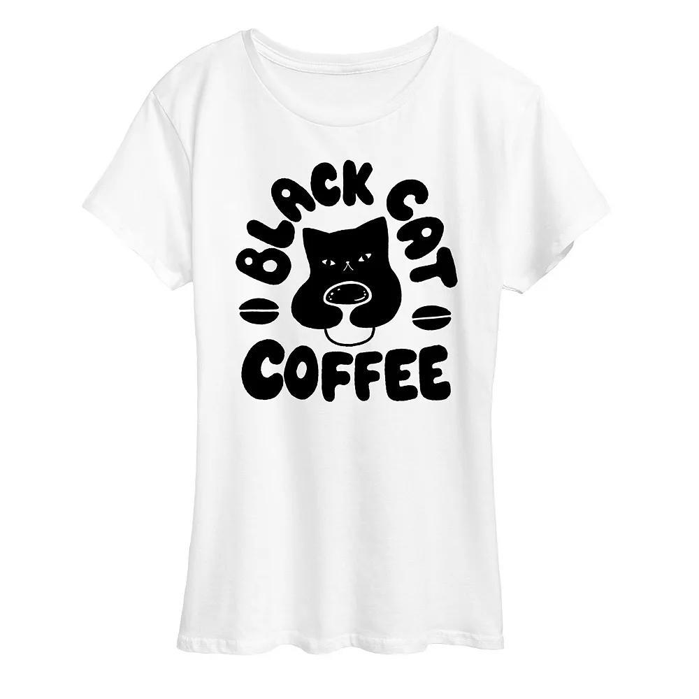 Womens Black Cat Coffee Graphic Tee, Girls Product Image