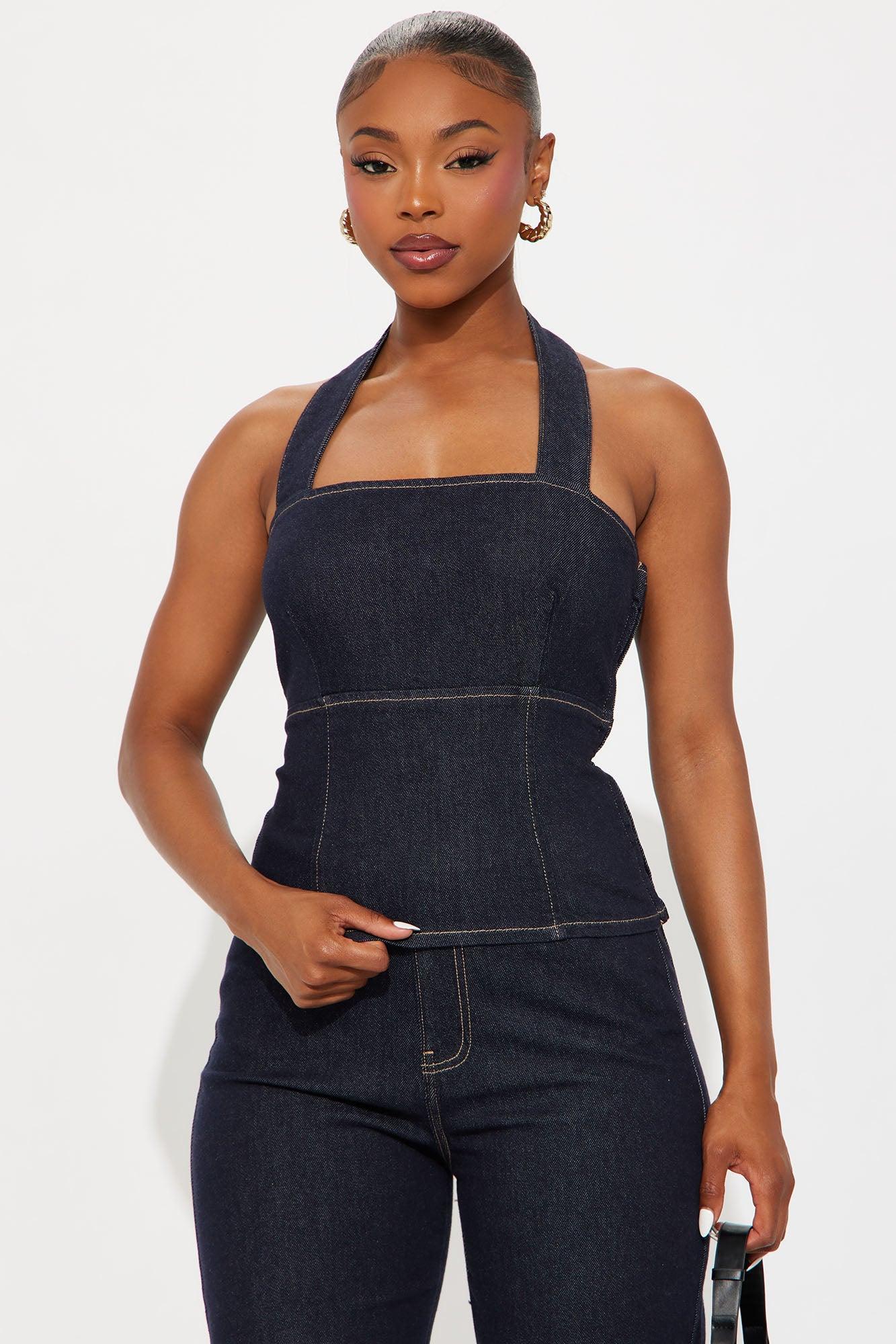 Annice Denim Halter Pant Set - Dark Wash Product Image