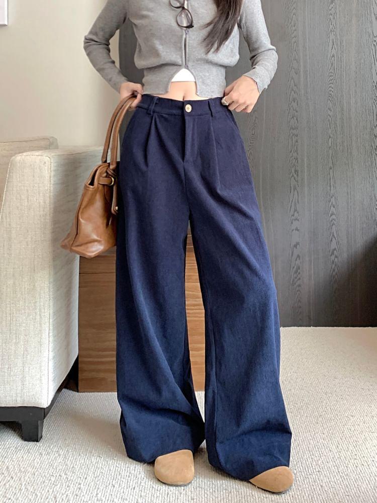 High Rise Plain Wide Leg Pants Product Image