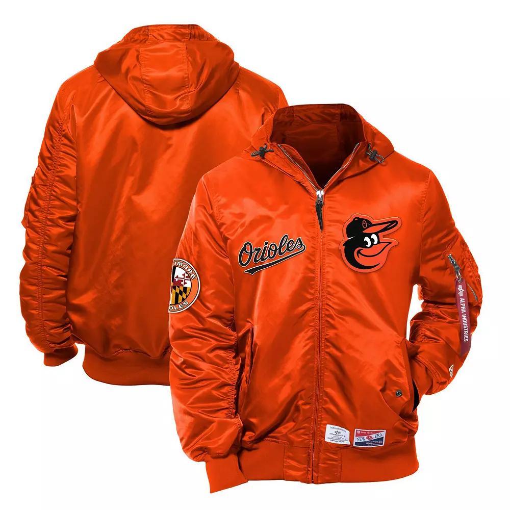 Men's New Era x Alpha Industries Orange Baltimore Orioles Current Day Full-Zip Hooded Nylon Bomber Jacket, Size: XL Product Image