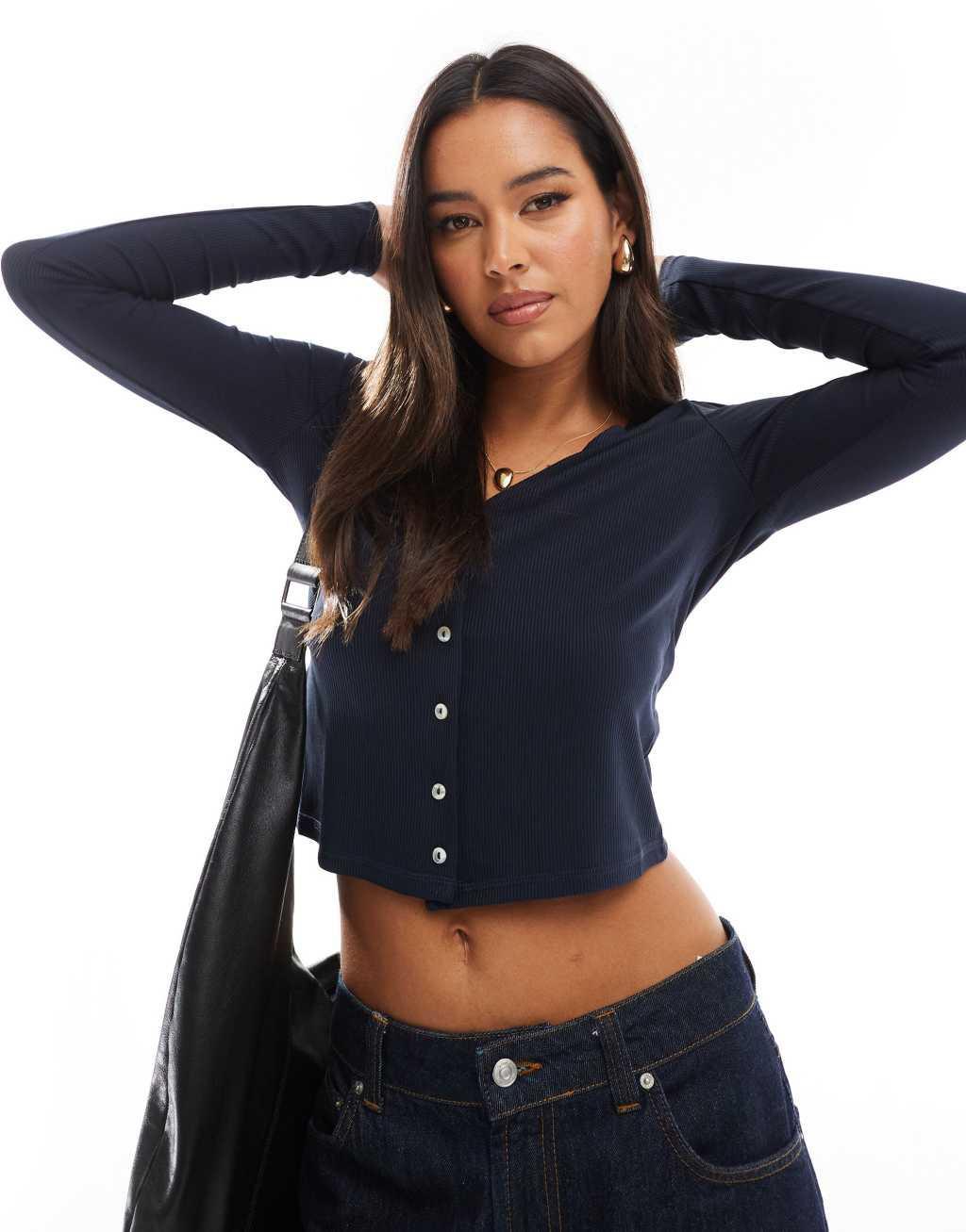Mango button up cardigan in navy Product Image