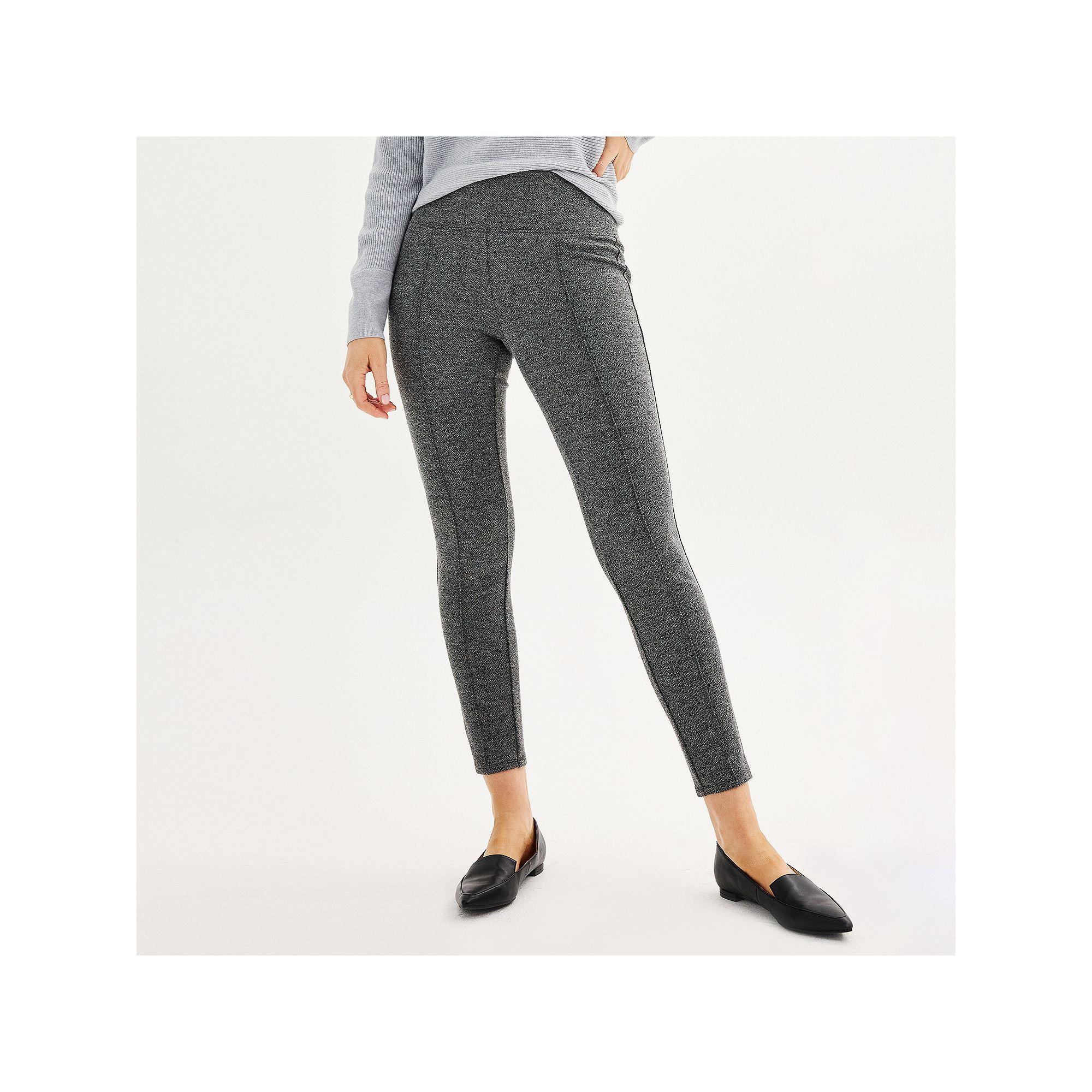 Petite Nine West Seamed Tummy Control Ponte Leggings, Women's, Size: Medium Petite, Grey Black Texture Product Image