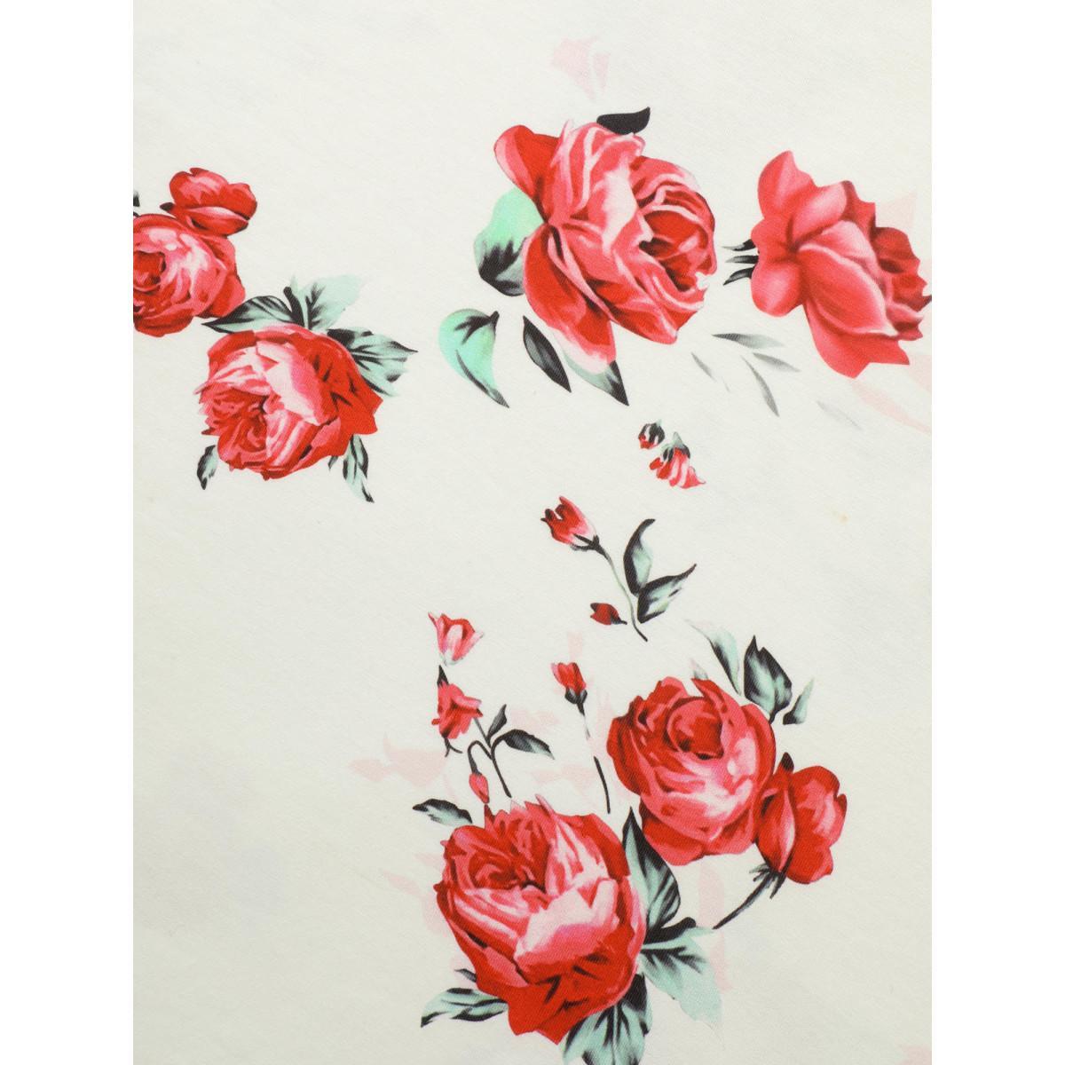 Plus Size Floral Crisscross V Neck T-shirt White Women Elegant Floral V-neck Everyday T-shirts BloomChic 22-24/3X Product Image